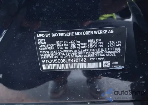 2020 BMW X4 M40I z USA, uszkodzony, nr VIN 5UX2V5C06L9B70142